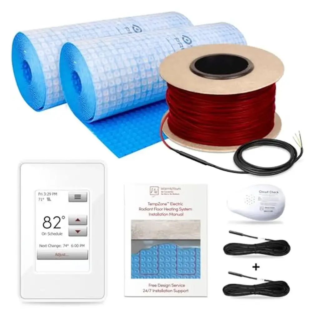 Electric Radiant Floor Heating System Cable Kit 68 sqft 120V with Touchscreen Programmable Thermostat Superior Heat Output &