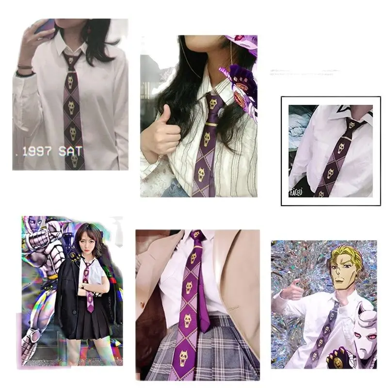 JoJo Tie Kira Yoshikage Halloween Cosplay Costume Accessories KILLER QUEEN Skull Heavens Door Necktie Anime JoJo Tie Kira