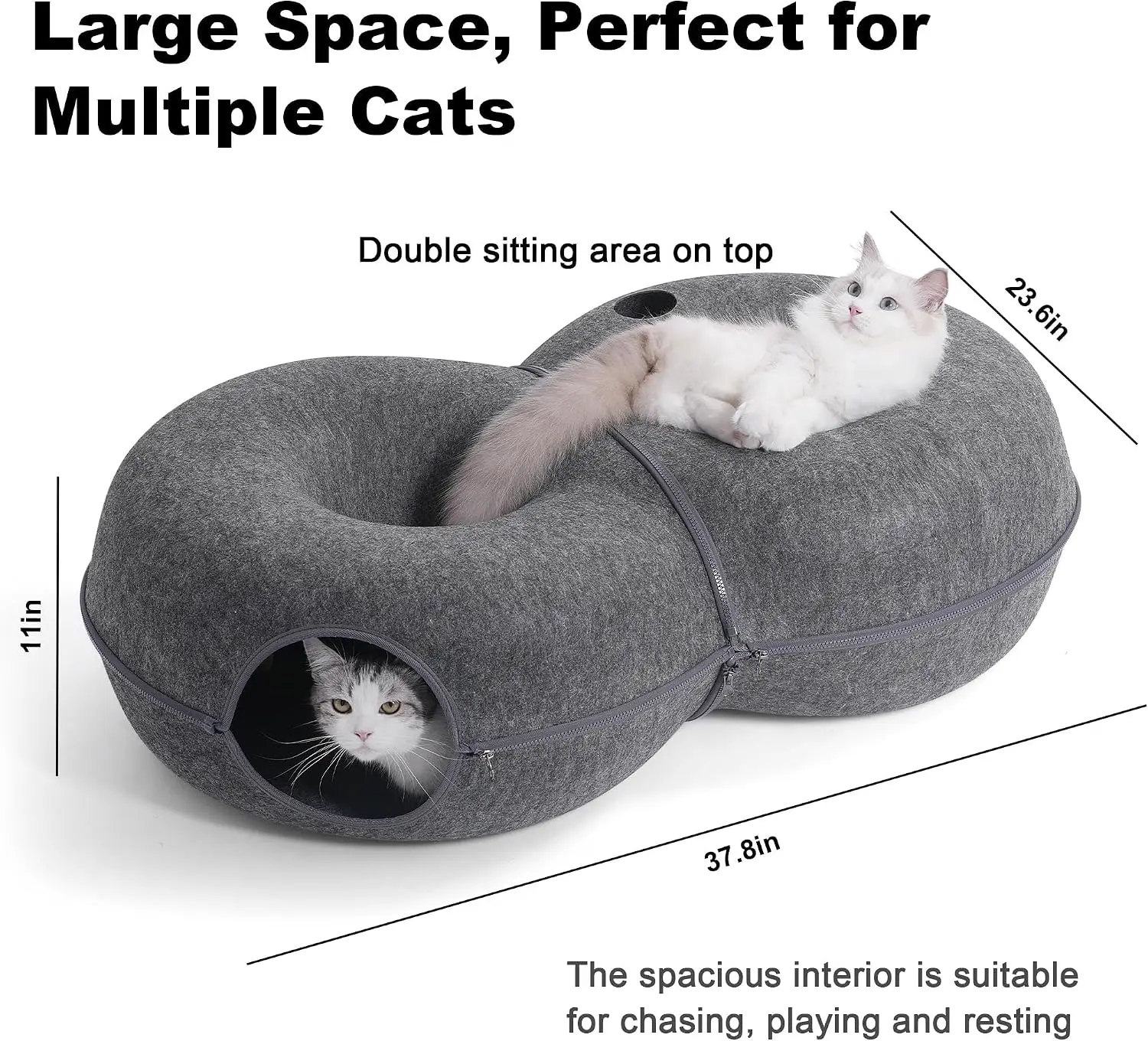 Large 8-Shaped Cat Tunnel Bed for Indoor Cats, Peekaboo Cat Cave with Infinite Circulation Design and 12 Toy Balls, Donut Cat Tunnel for Cats Up to 30 lb, Dark Gray, Large 38x24x11 in
