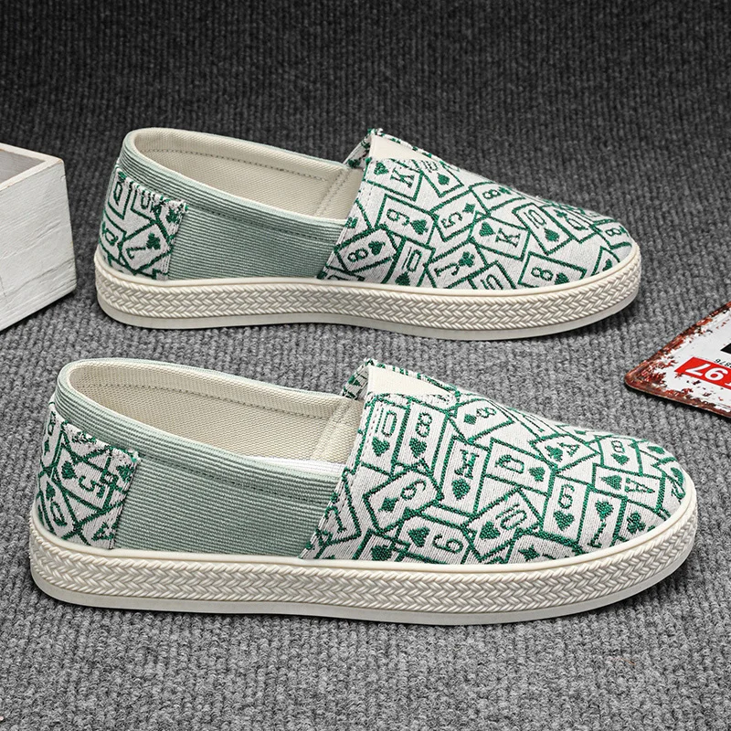 2024 New Summer Fisherman Shoes Men Fashion Print Green Espadrilles Men Loafers Shoe Breathable Slip-On Casual Shoes Man Driving