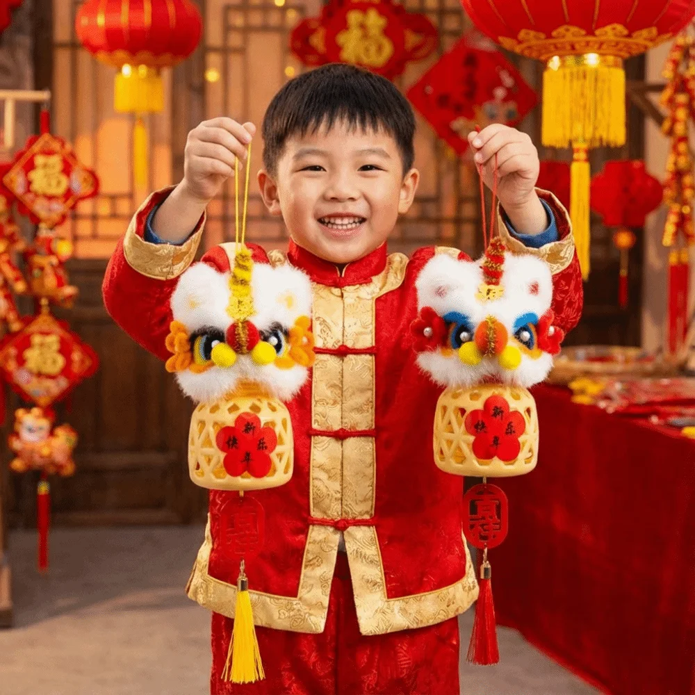 النمط الصيني 2026 السنة الجديدة فانوس الزخرفية الأسد الرقص المحمولة الخيزران منتصف الخريف فانوس DIY بها بنفسك اليدوية Hanfu اكسسوارات