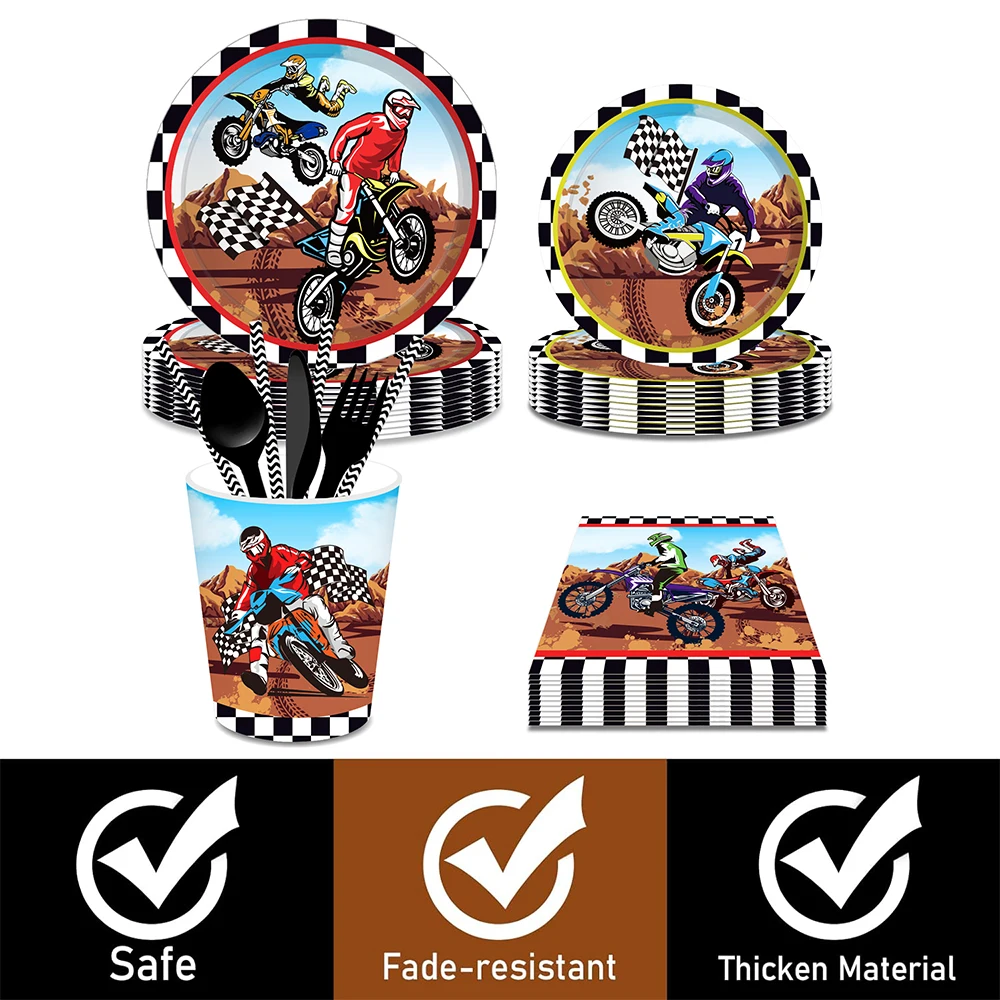 Dirt Bike Motorrad Thema Einweggeschirr Banner Ballon Kuchen Dekor Jungen Motorrad Rennen Geburtstag Party Dekoration Lieferungen – Detail 4