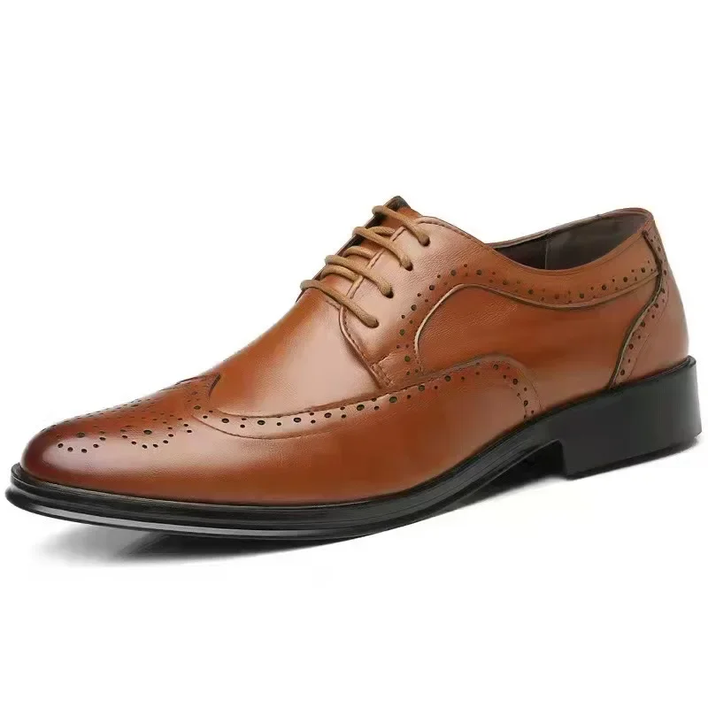 2023 Mens Wingtip Oxford Shoes Genuine Calfskin Leather Brogue Dress Shoes Classic Business Formal Shoes Man