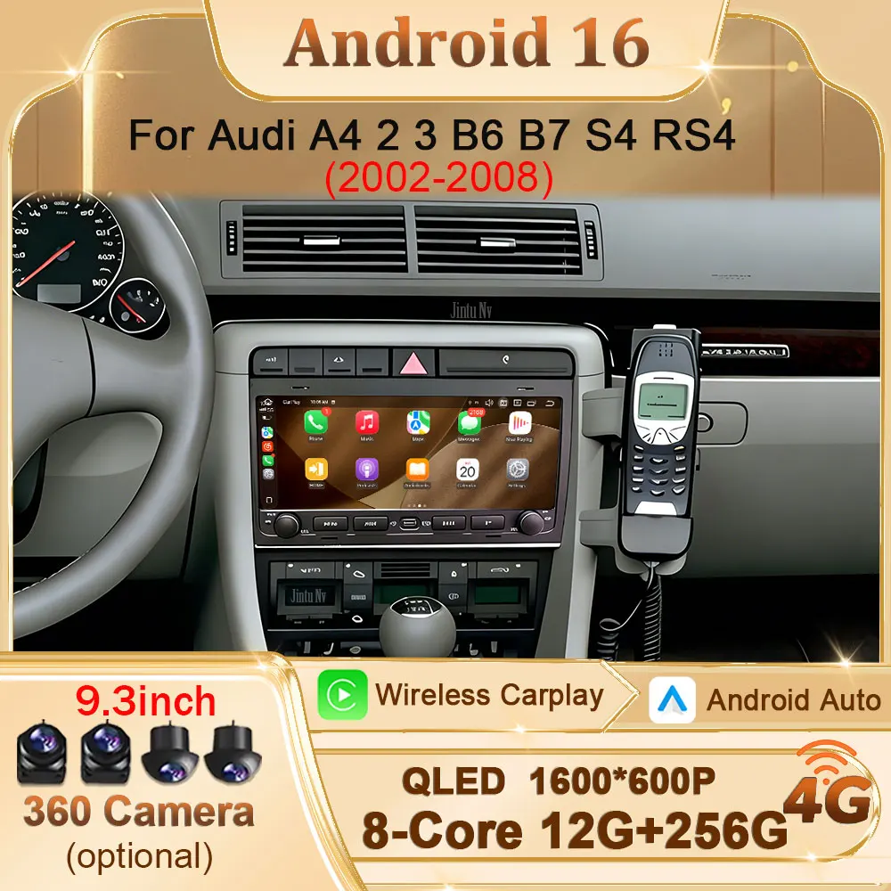 GPS Navi Carplay Android for Audi A4 2 3 B6 B7 S4 RS4 2002 - 2008 Car Radio Multimedia Player Split Screen Head Unit DSP Stereo