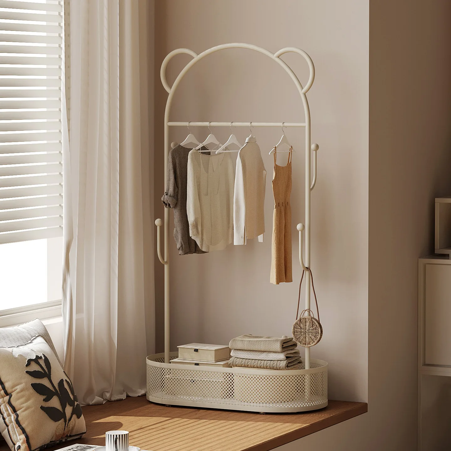 Bedroom bay window hanger household floor coat rack space saving small clothes storage rack hanger