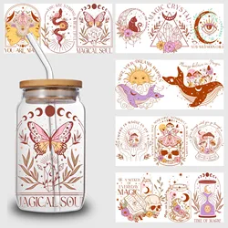 만화 UV DTF 스티커, 보헤미안 스타일 DTF 전사 유리 스티커, 방수 데칼, 마찰 전사 스티커, 16 oz, 5 장
