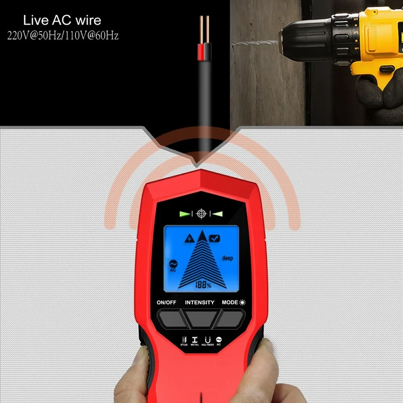LCD Backlight Display Digital Wall Detector Metal Sensor Wood Stud Finder AC Cable Scanner 3 Scanning Modes Durable Easy To Use