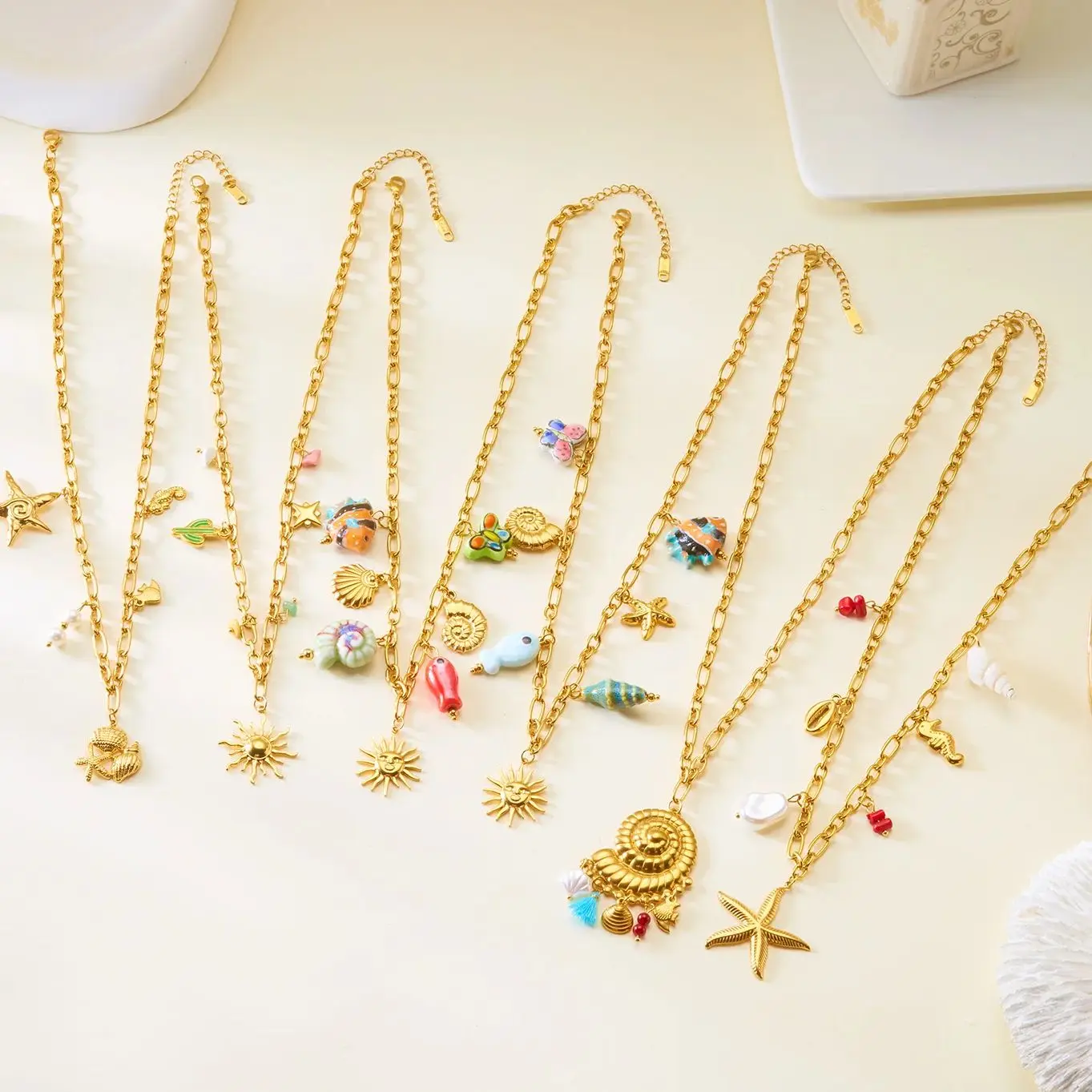 Mode Edelstahl Metall Conch Halsketten für Frauen Nette Shell Quaste Keramik Fisch Halsketten Party Täglichen Schmuck Geschenke – Detail 1