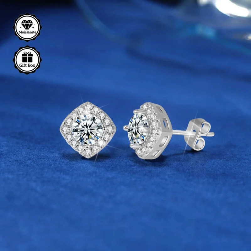 

Ювелирные изделия LAMVOICE для женщин/серьги-гвоздики с 1-каратным муассанитом, гипоаллергенные серьги, рождественский подарок, ювелирные изделия высокого качества