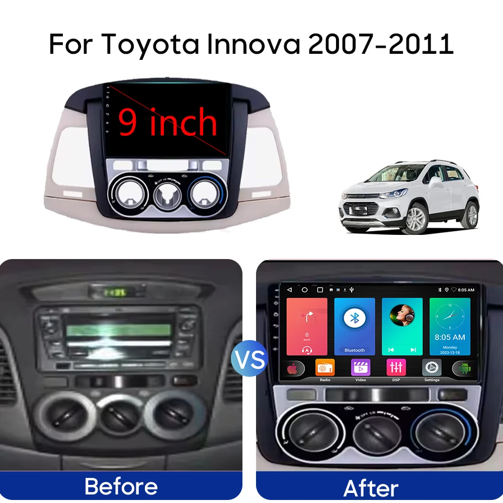 For Toyota Innova 2007-2011 Android Auto Car Radio Head Unit Multimedia Video Player Stereo GPS Navigation 5G WIFI No 2din DVD