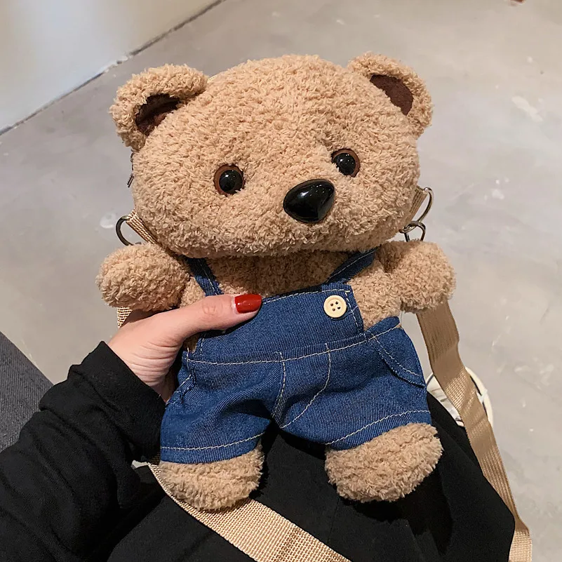 1pc 25cm/9.84in bonito saco de urso de pelúcia menina 2025 outono nova moda ins super popular internet celebridade dos desenhos animados tridimensional