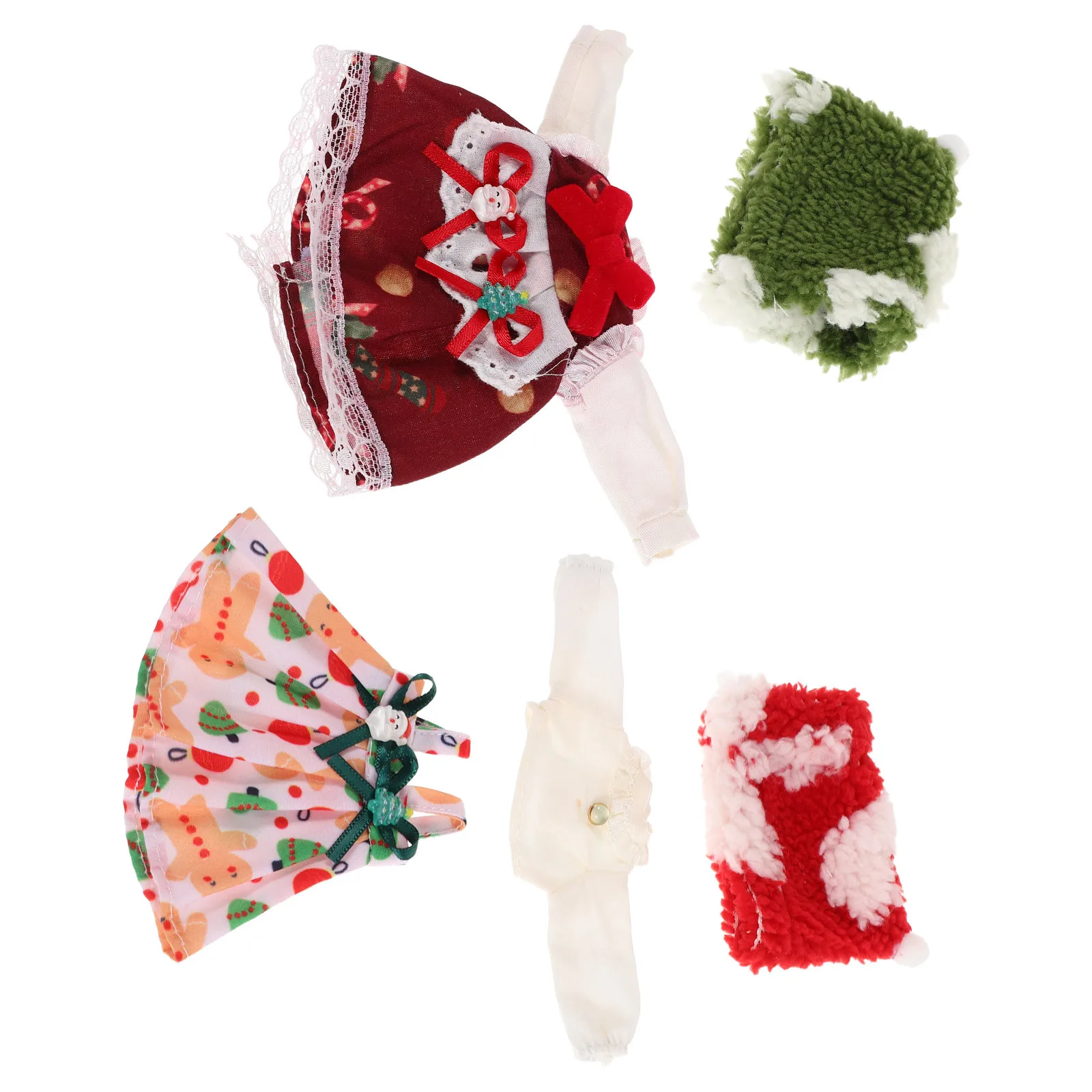 

Комплект рождественской одежды, комплект 1/12 Bjd Santa Outfit, красное, зеленое вязаное мини-платье, праздничные аксессуары, зимний костюм