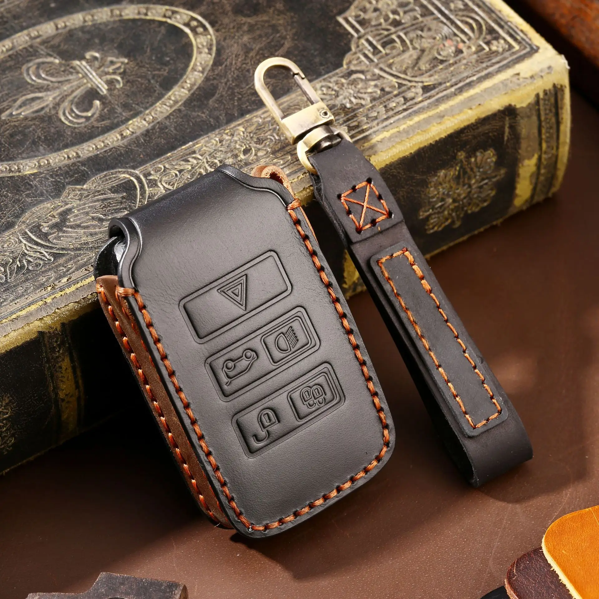 Handmade Leather Car Key Case for Land Rover Range Rover Discovery 5 Jaguar XJ XFL XE Key Fob Cover Car Accessories