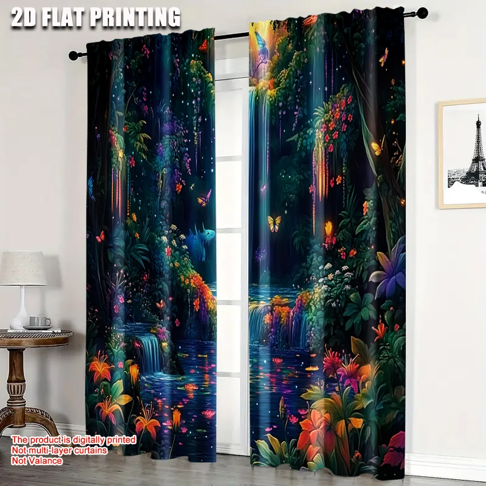 

2pcs, Pattern Curtains 2D print Waterfall and Colorful Floral Machine Washable Polyester (without rod) Festive Ldeal for
