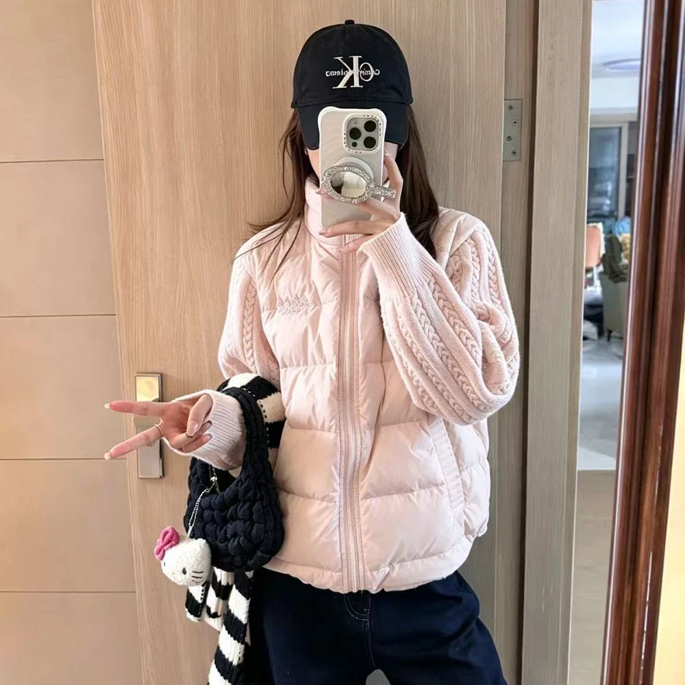 Sweet Women Cotton Jacket with Y2K Korean Version Design Spliced Stand Up Collar Winter Warm and Thick Eisure Cotton Jacket Gift