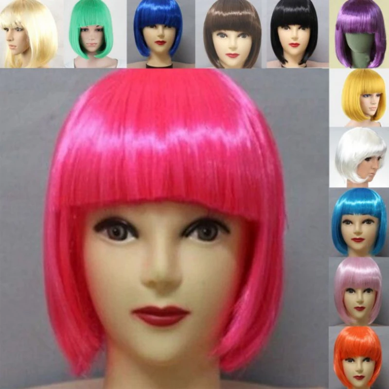 Parrucche sintetiche multicolori per ragazze taglio corto dritto con frangia parrucca donna donna festa quotidiana Cosplay capelli resistenti al