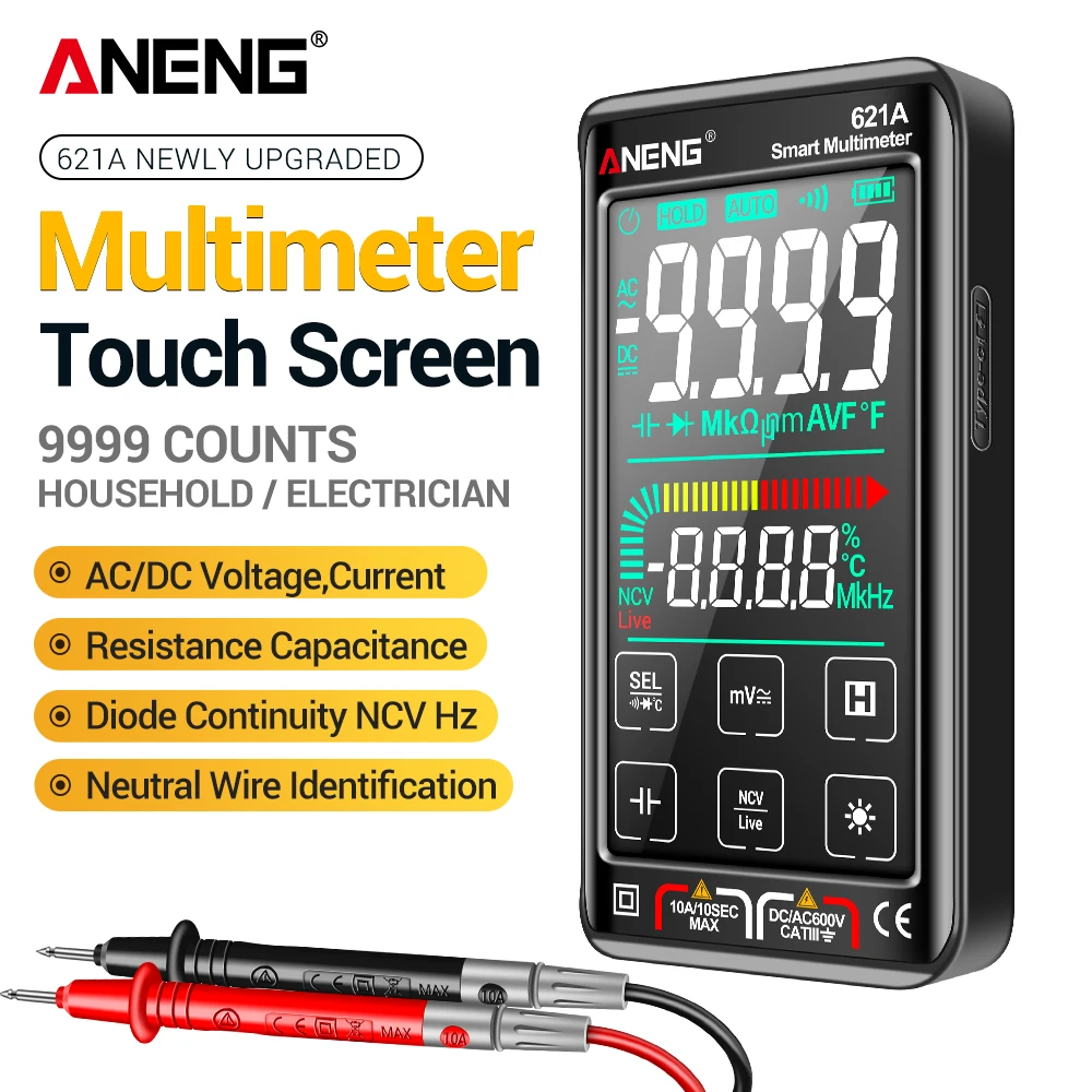 Rechargeable Smart Digital Multimeter ANENG 621A 9000 Counts NCV AC DC Voltage Current Capacitance Diode Electrical Repair Tool