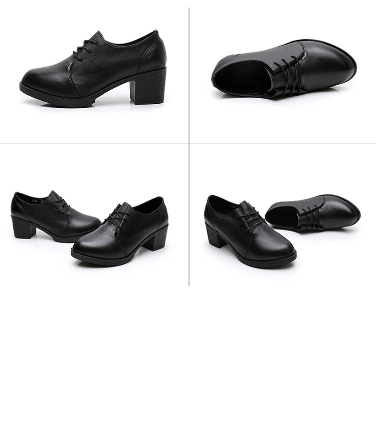 2026 Herbst Britischer Stil Damen Schwarze Oxford-Schuhe Schnürschuhe mit Blockabsatz Elegante Spitze PU-Leder-Schuhe 35-40 – Detail 2