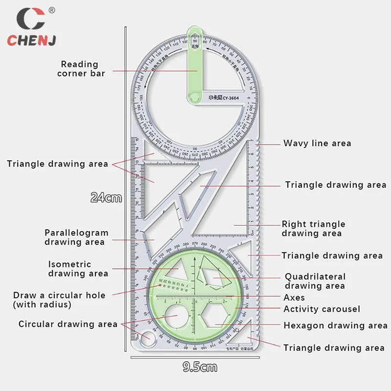 School Multifunctional Primary School Activity Drawing Geometric Ruler Triangle Ruler Compass Protractor Set Measuring Tool