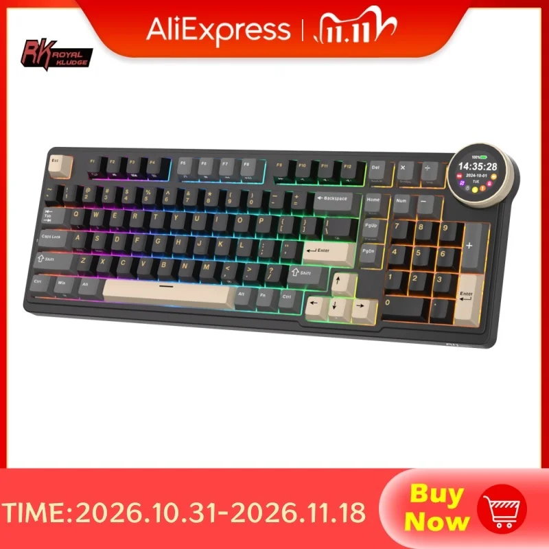 RK ROYAL KLUDGE N99 Multi-function Screen Mechanical Keyboard 98 PBT Keycaps RGB Gasket Tri-mode Gaming Keyboard Hot Swappable