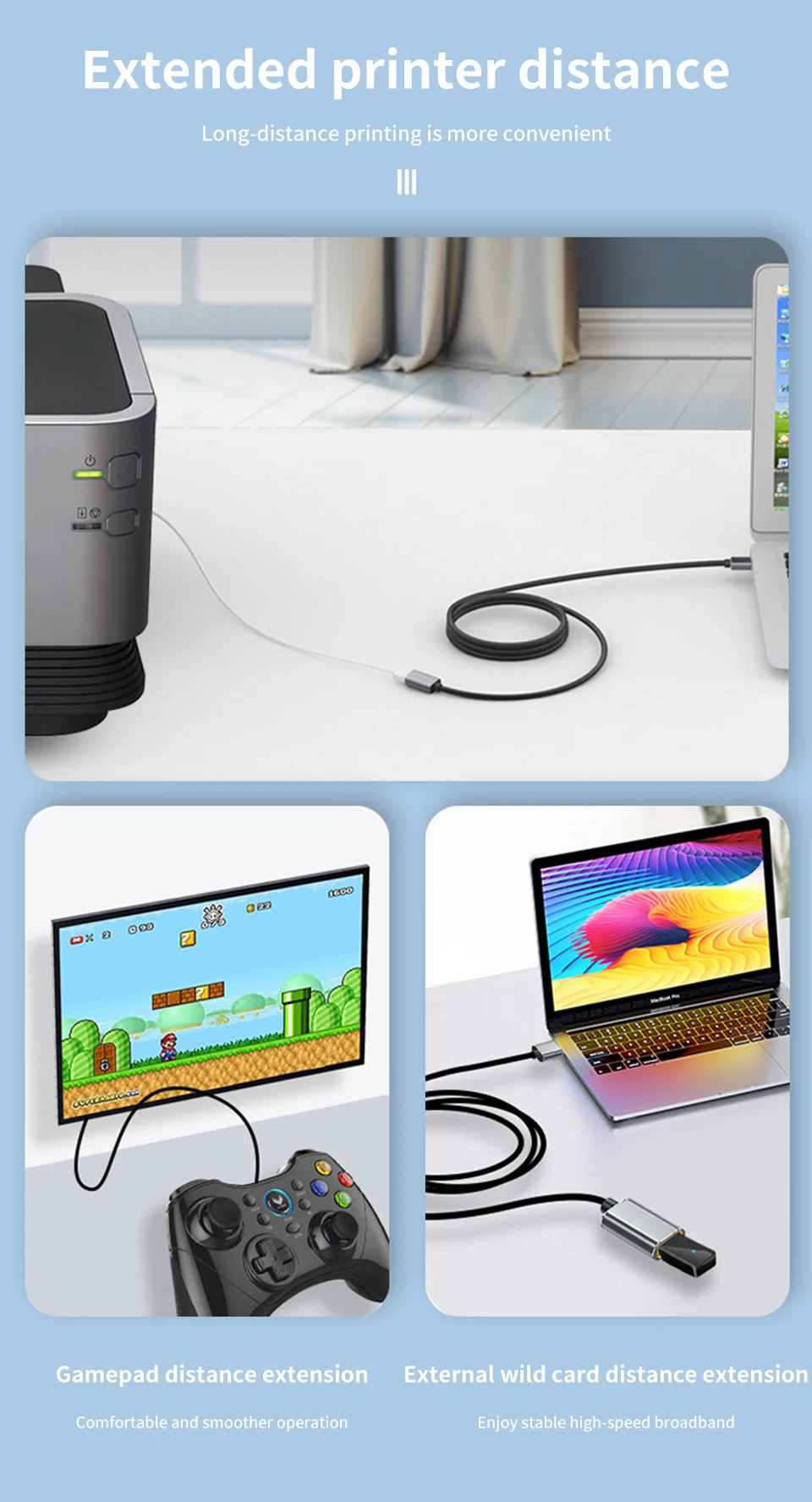 Gelbes USB-Verlängerungskabel, USB 3.0-Kabel, Stecker auf Buchse, Verlängerungskabel für Smart TV, PS4, PS3, Xbox One SSD, Laptop-Verlängerungskabel – Detail 9