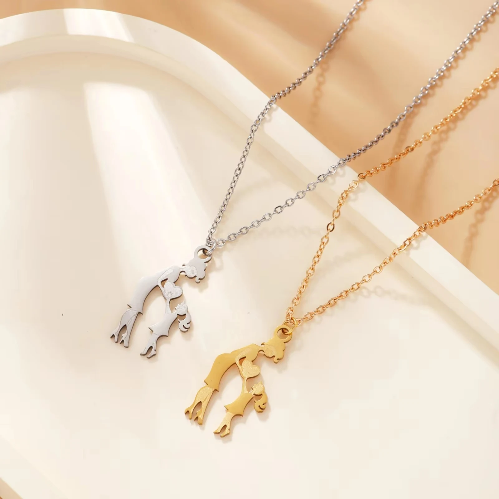 Mutter-Tochter-Familien-Anhänger Halskette aus Edelstahl für Frauen und Mädchen, Modeschmuck, Geschenke zum Muttertag – Detail 4