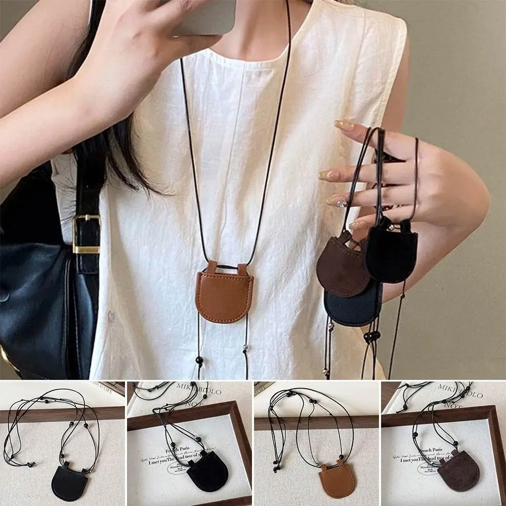 PU Suede Bag Necklace with Long Strap Adjustable Chain Mini Necklace Jewelry Accessories Creative Gift Wearing Key Bag Necklace