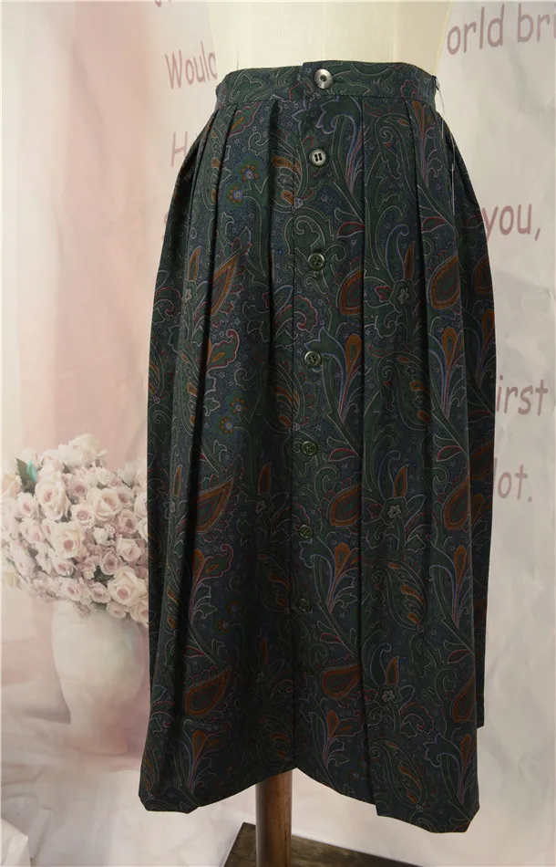 Spódnica w stylu vintage z kwiatowym wzorem, na wiosnę i lato, o kroju litery A, luźna, z poliestru, etniczna, do połowy łydki, dla dziewcząt.