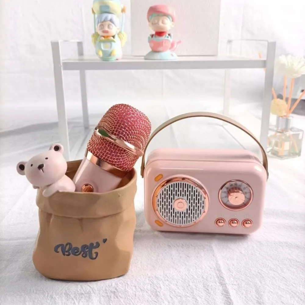 

Mini Karaoke Bluetooth Speaker Card Subwoofer with 1 Wireless Microphone Bluetooth Speaker High Volume Karaoke Machine