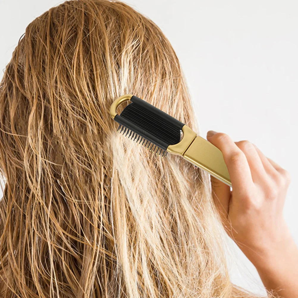 

4 pcs Foldable Comb Hair Brush Mirror Portable Mini Travel Detangling Massage Small Folding 2Gold 2Silver Women Men