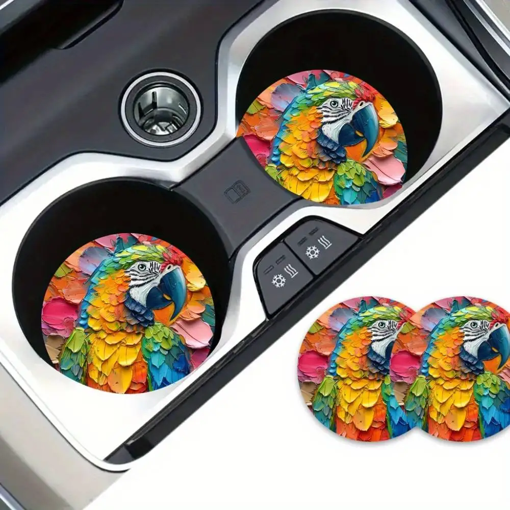 Colorful Parrot EVA Car Coasters Round Durable Mats Home & Vehicle Decor Gift Idea