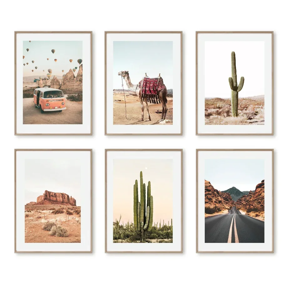 Desert Camel Cactus Highway Cliff Car Turkey Nordic Wall Art Canvas Painting Posters And Prints Picture For Living Room Decor