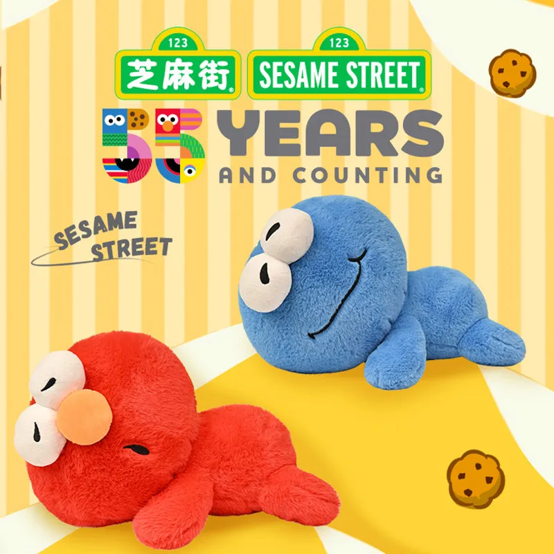 Reesee Official Sesame Street Elmo & Cookie Monster Lying Plush Pillow Long About 33cm Soft Stuffed Toy Gift