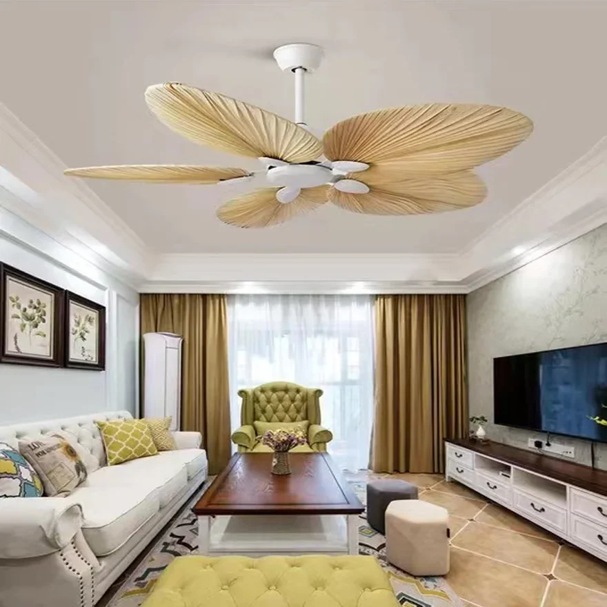 High-quality American style retro ceiling fan, natural banana leaf decorative ceiling fan DC110-220V, natural breeze decorative