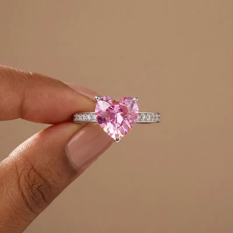 

Trendy Heart-Shaped Cubic Zircon Romantic Rings for Women Silver Colour High Quality Female Accessories Wedding Party Jewelry
