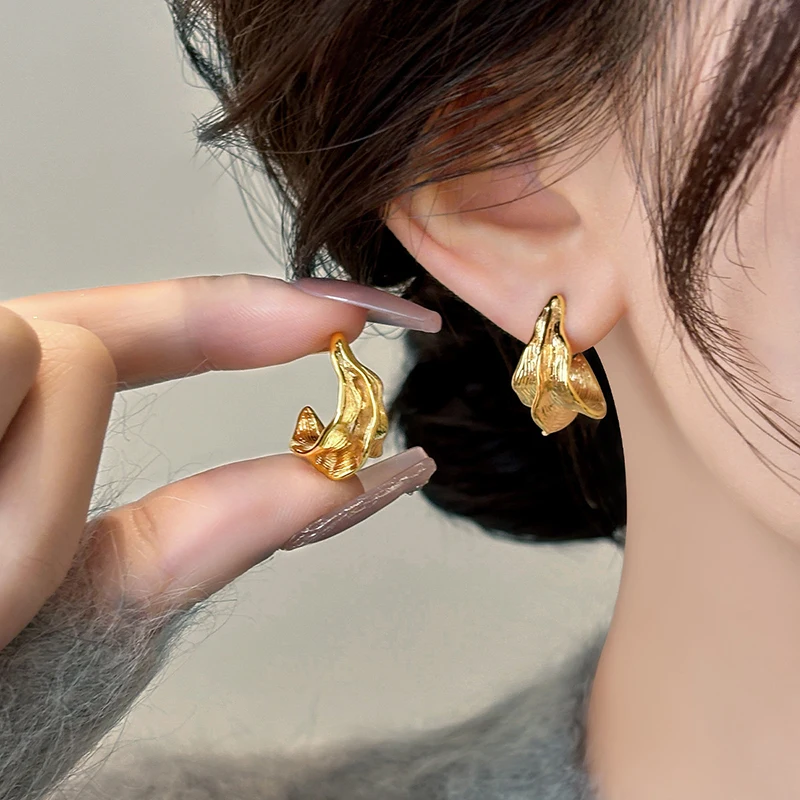 حقيقي 925 فضة 18K الذهب غير النظامية هندسية وأقراط للنساء الحد الأدنى غرامة مجوهرات خمر اكسسوارات #1