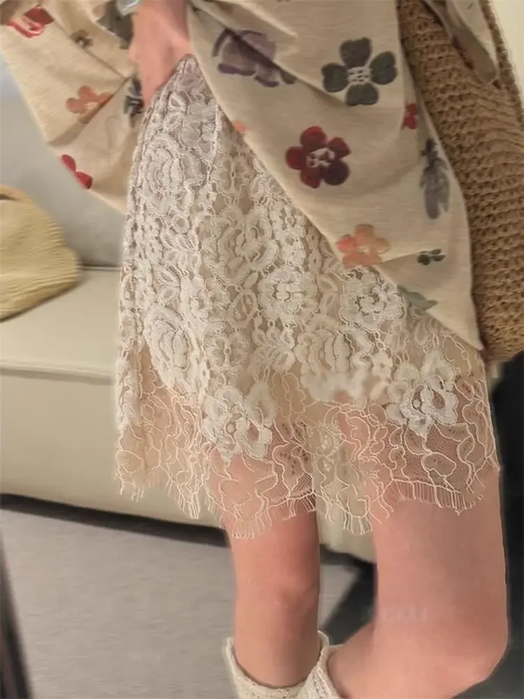 

Summer Anti-glare Skirt with Lace Splicing and Acetate, Elastic Waist, Hot Girl A-line Short Skirt