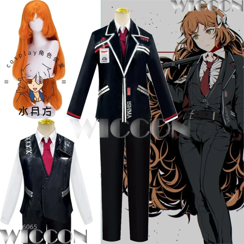 

Ishmael Limbus Game Company Cosplay Black Dress Shirt Vest Coat Pant Full Set Cool Girl Orange Wig Woman Halloween Navidad Cos