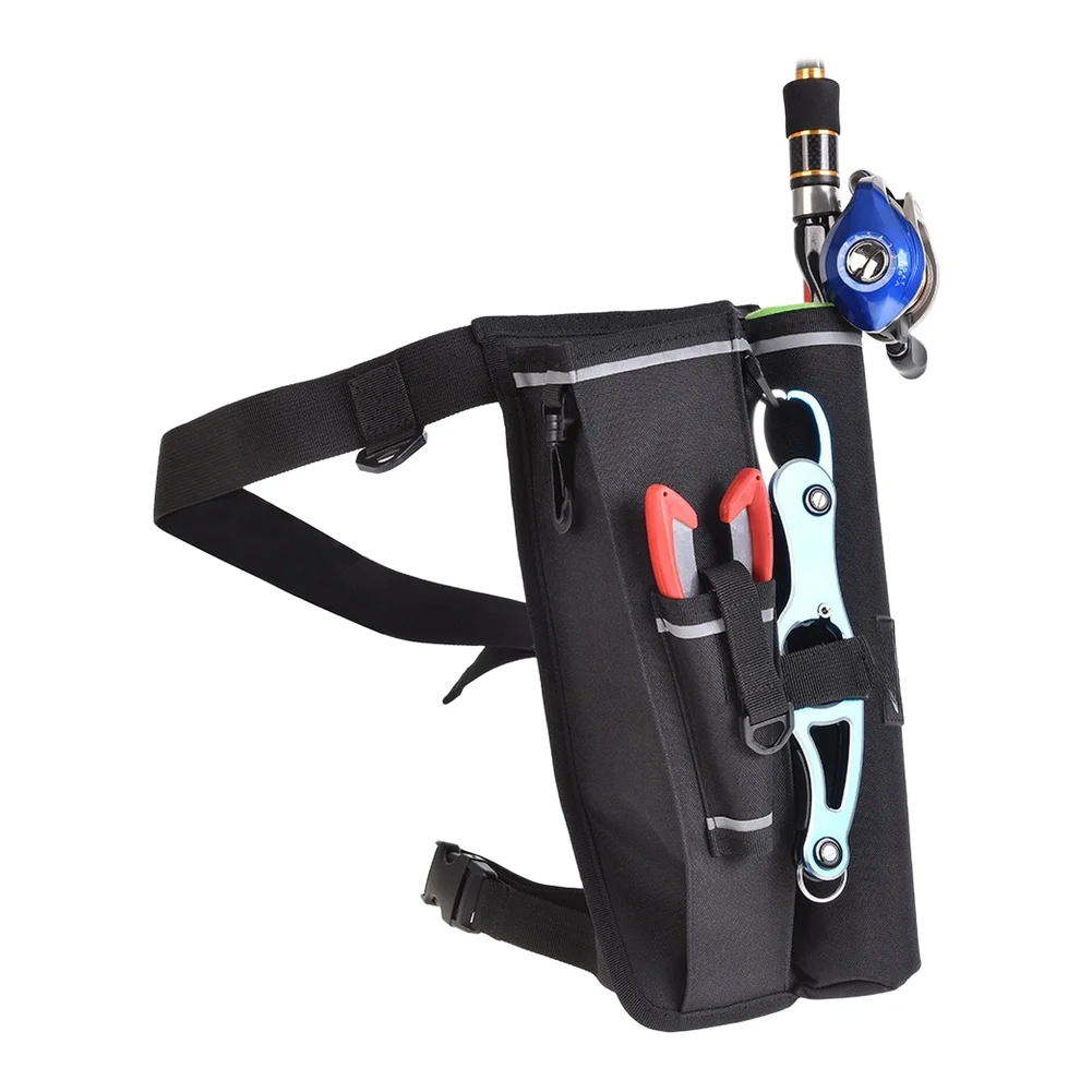 1pcs Waterproof Canvas Fishing Leg Bag Multi-pocket Bait Gear Organizer For Rod Holder Portable Terminal Tackle Black