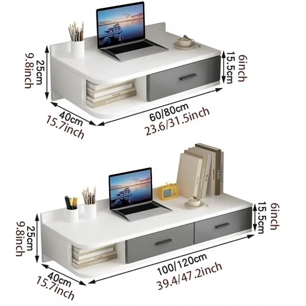 مكتب كمبيوتر خشبي أنيق مع أدراج ومنضدة عائمة حديثة وطاولة تزيين لحلول تخزين غرفة النوم