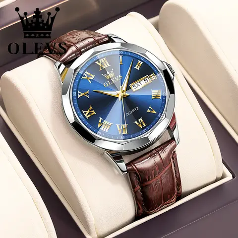 OLEVS Best Selling Original Waterproof Trend Leather Man Watch Calendar Luminous Business Fashion Casual Quartz Wrist Watch Men