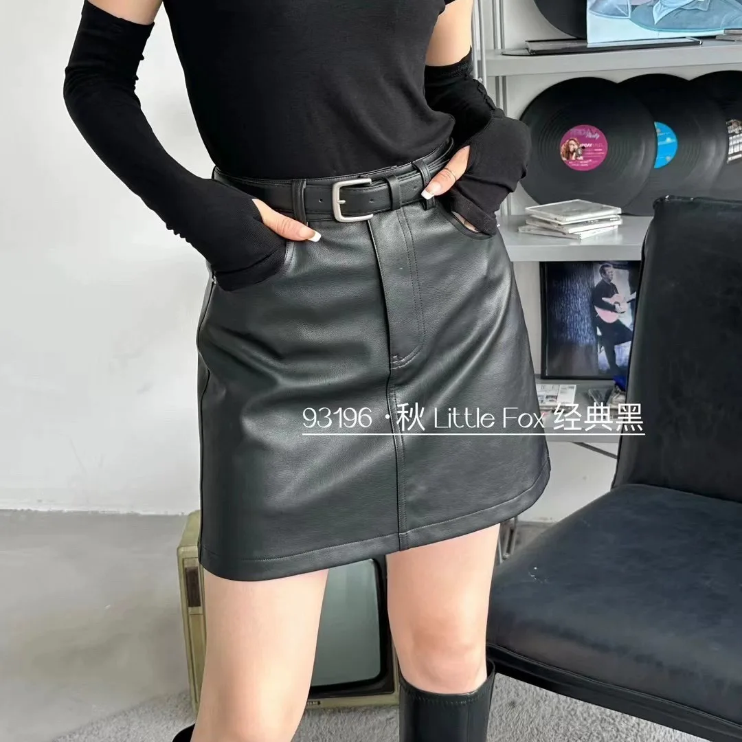 

Fashion Sexy High Waist PU Leather Women Elegant Skirts Sashes Belt A-line Mini Skirt Autumn Winter Black Grey Coffee Color N51
