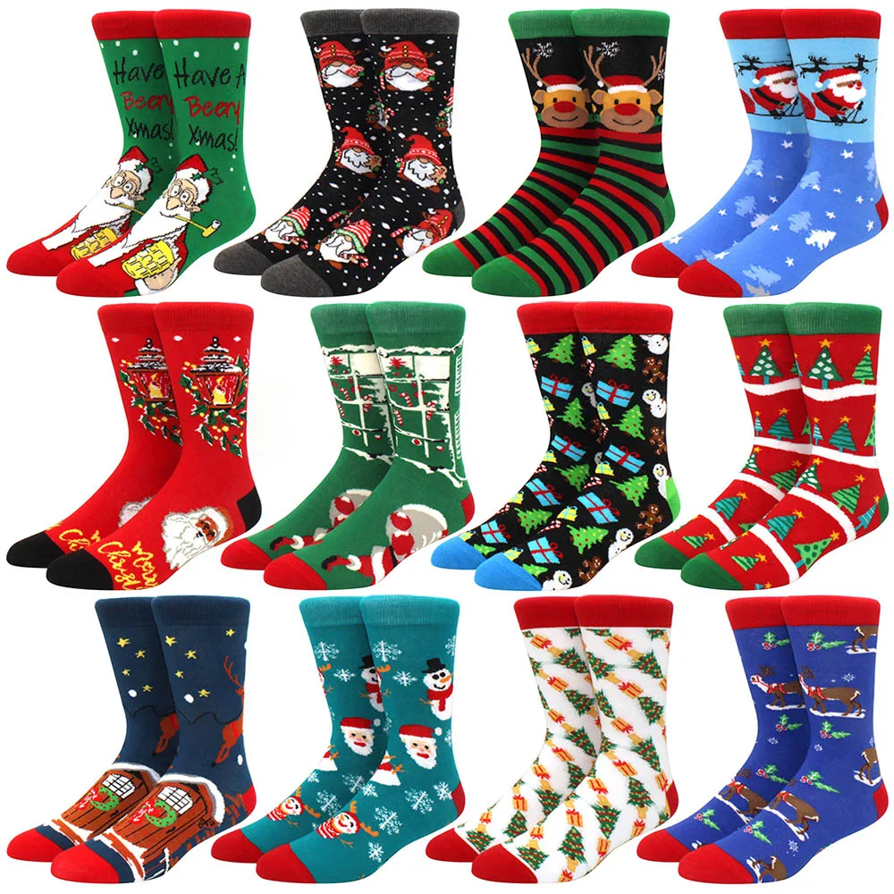 2024 Women's Christmas Socks Fun Christmas Santa Claus Tree Snowflake Elk Cotton Crew Happy Man Socks