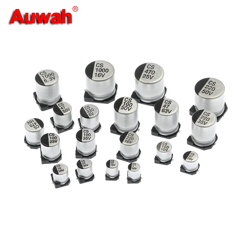 10Pcs 6.3V 10V 16V 25V 35V 50V 63V 100V400V SMD Aluminum Electrolytic Capacitor 1UF 10UF 22UF 33UF 47UF 100UF 330UF 470UF 1000UF