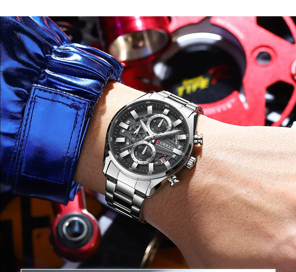 CURREN Top-Luxus-Business-Kalender, multifunktionale, wasserdichte Sport-Herren-Quarzuhr, Bau-Armbanduhr für Herren – Detail 12