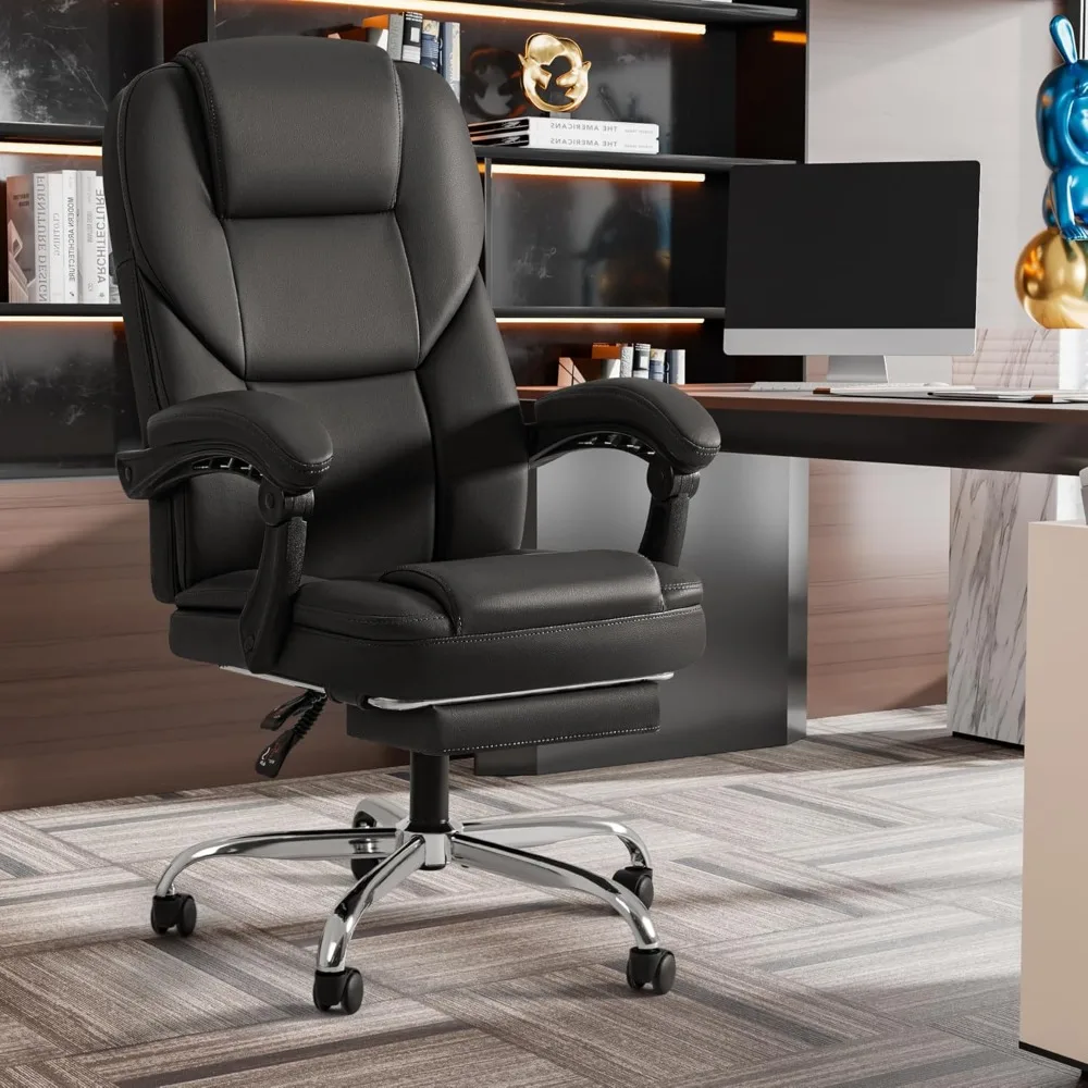 Executive Office Chair with Massage, Ergonomic Reclining High Back Leather Seats with Footrest and Lumbar Support, Big and Tall