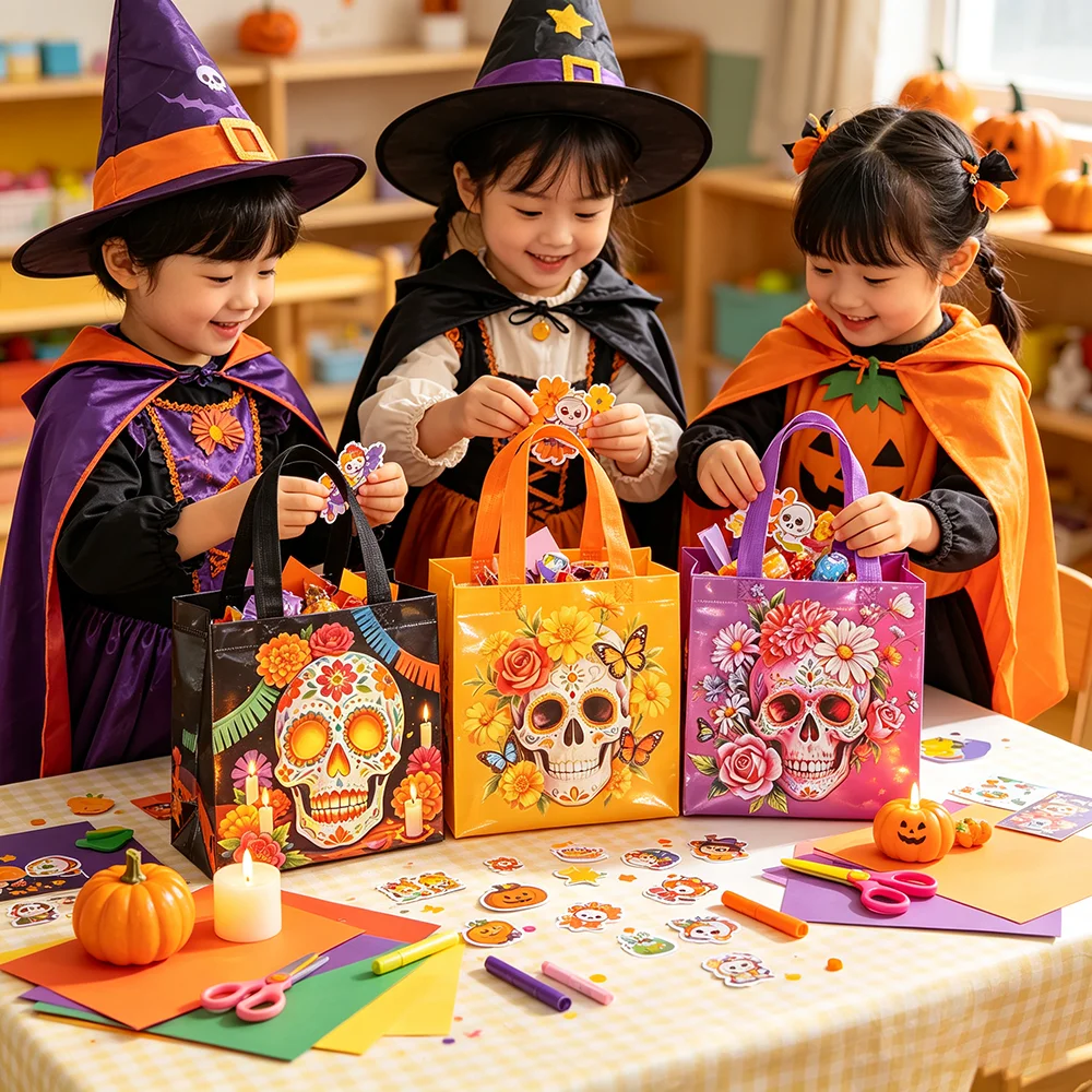 Sugar Skull Printed Non Woven Storage Tote Bag Portable Mexican Day of the Dead Shopping Bag Reusable Sundries Packaging Handbag