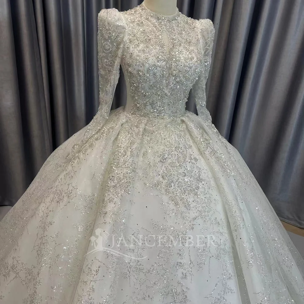 High Neck Ballkleid Brautkleider Langarm Organza Vintage Hochzeitskleid Hoher Kragen Wunderschöne Vestidos De Novia Maßgeschneidert
