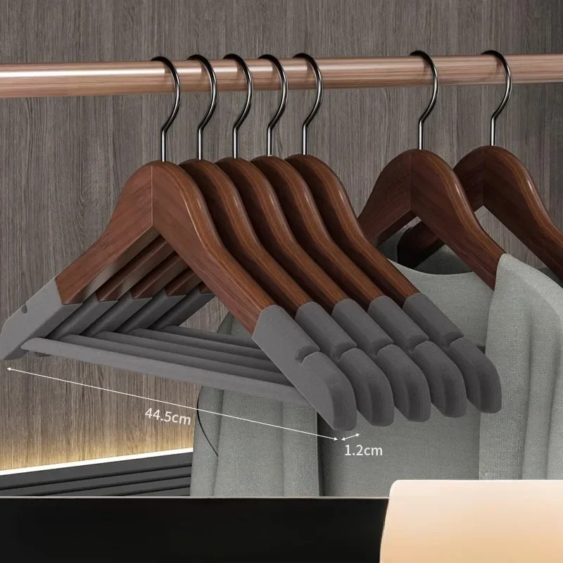 5pcs New Factory Price Wooden Logo Clothes Coat Hangers with Non Slip Pant Bar Wood with Notches Swivel Hook Suit Jackets Shirts