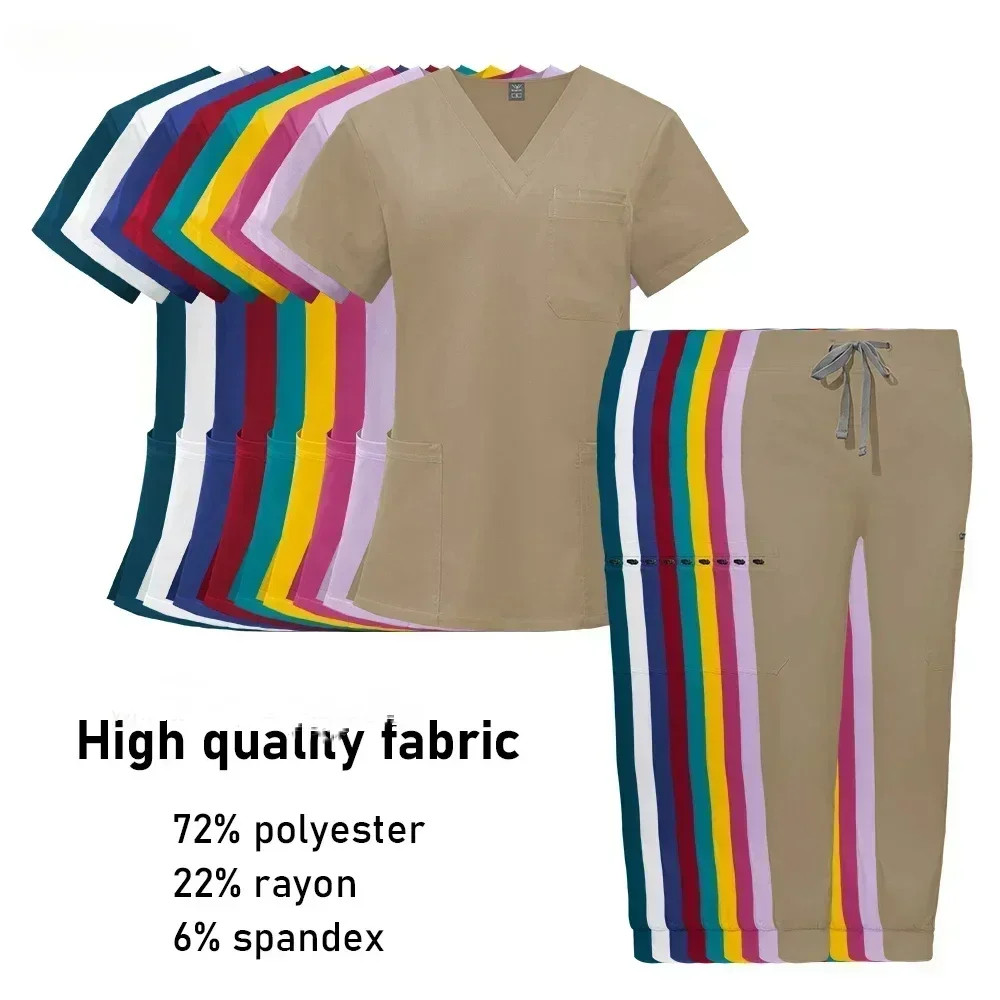 

Scrubs Uniform Suit Short Sleeve V-neck Tops+jogger Pants Set Nursing Uniform Women Multicolor Pet Doctor Scrub Medical Workwear
